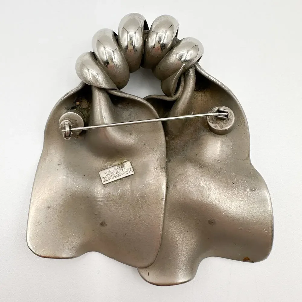 1940s H. Pomerantz Huge Epic Silver Tone Modernist Brooch MCM Biomorphic Bow
